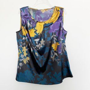 T Tahari Floral Sleeveless Blouse Top Size L